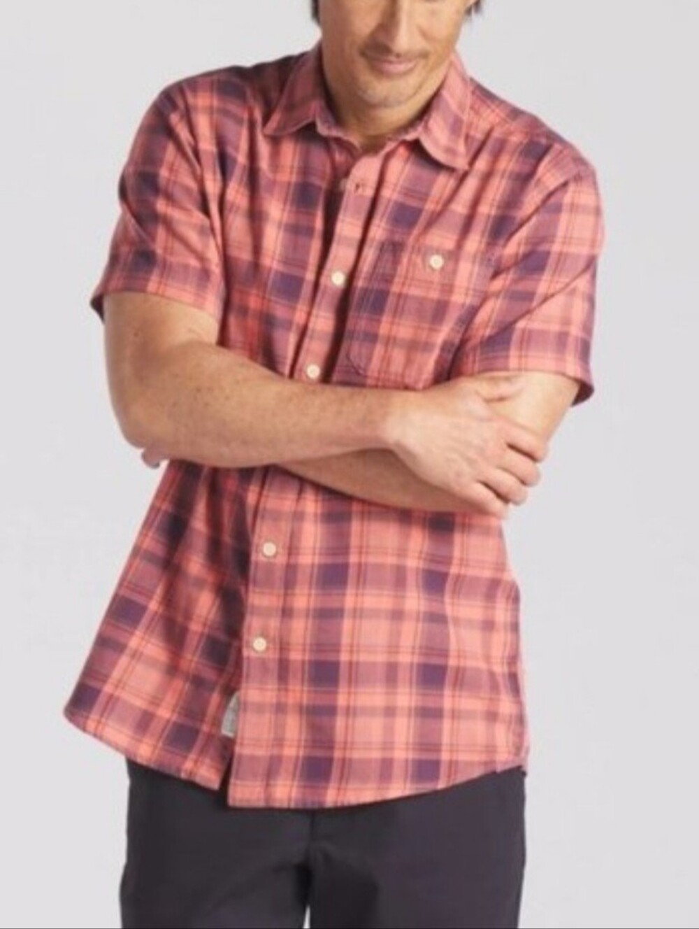 Grayers Classic Plaid Short Sleeve Button Down Shirt Maroon Rust Mens XL
